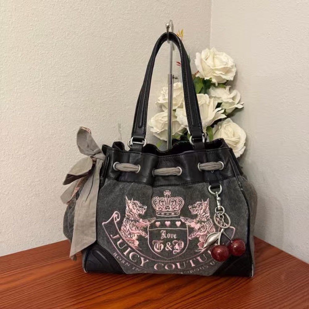 Juicy Couture Black and Pink Shoulder Bag